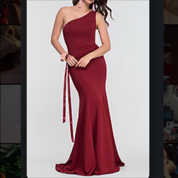 NWT Burgundy Kleinfield One Shoulder Dress - Picture 2 of 5